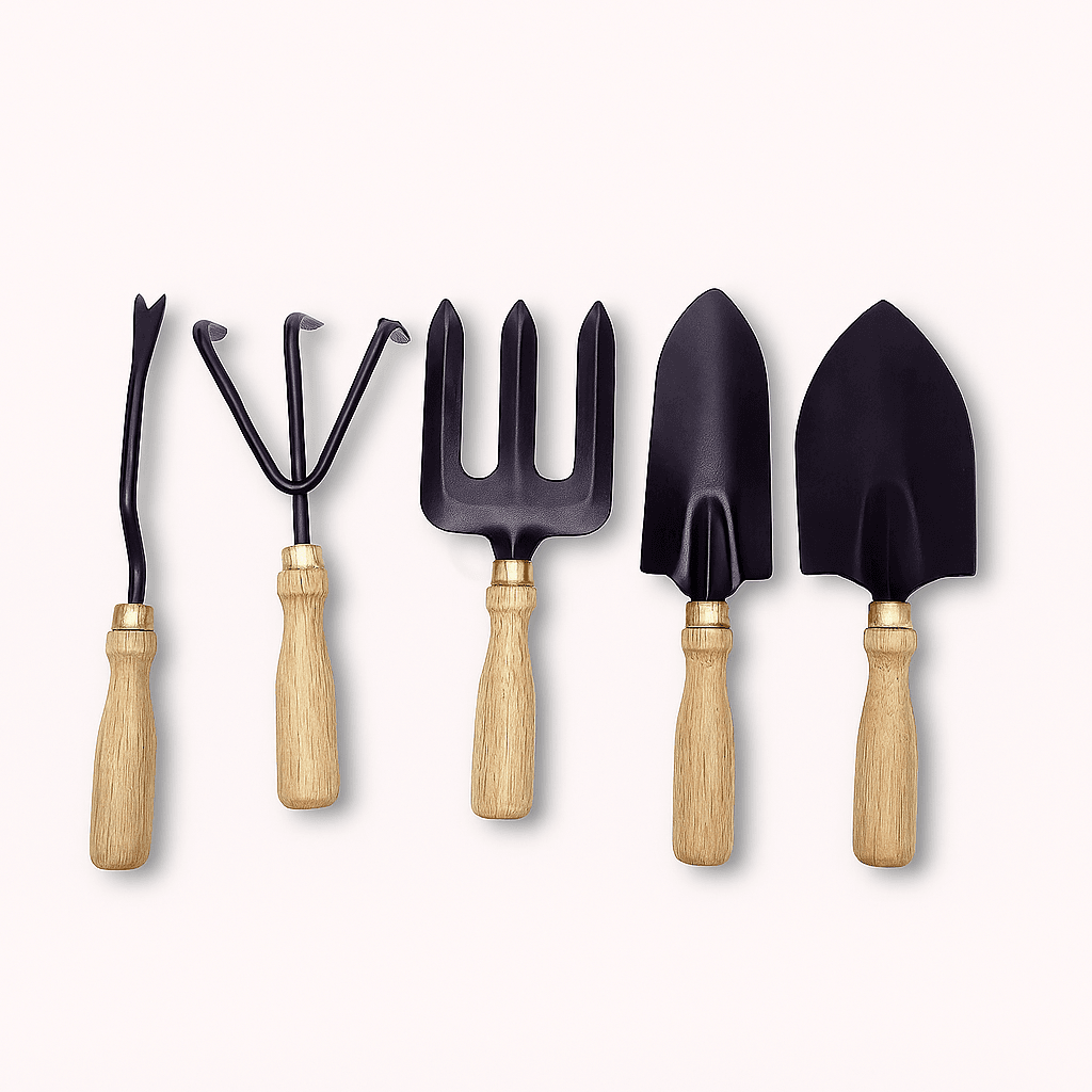 🌿 Garden Picks™ 5-Piece Wooden Gardening Tool Set
