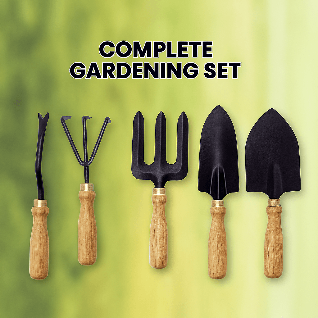 🌿 Garden Picks™ 5-Piece Wooden Gardening Tool Set